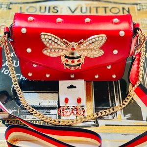 Red GG earring and Bee purse